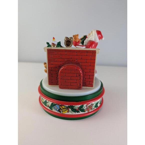 Vintage Santa Claus Musical Box Figurine Christmas Fireplace Scene Decor - Picture 7 of 9